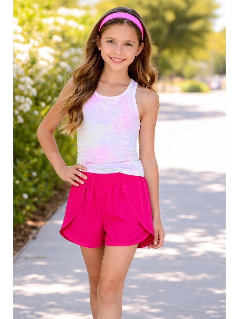 All In Motion Size Large 10/12 Girls' Mid Rise Run Shorts Dark Pink New